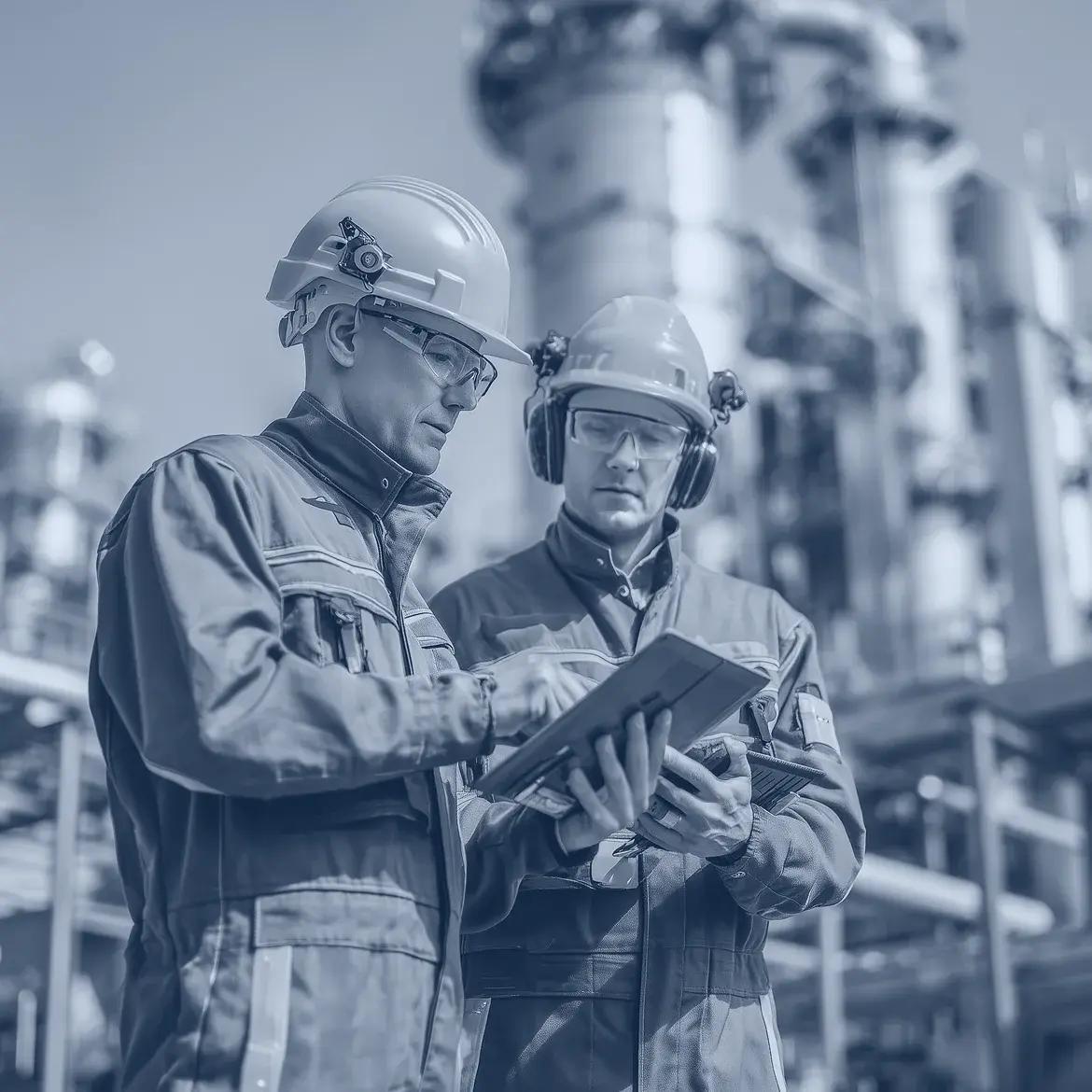 Photo de professionnels à l'extérieur d'un bâtiment dans le secteur chimique